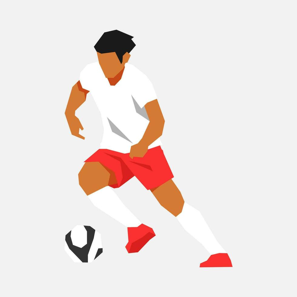 fútbol atleta regate el pelota. concepto de deporte, fútbol, actividad. adecuado para imprimir, póster, pegatina. plano vector gráficos.