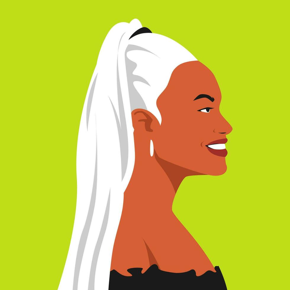 portrait of smiling african girl with ponytail hairstyle. side view. suitable for avatar, social media profile, print, etc. vector flat graphic.