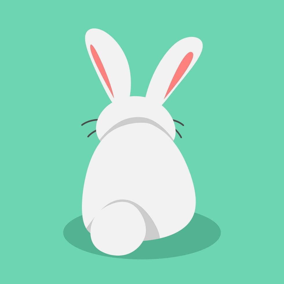 cute white rabbit back view. animal, pet concept. rabbit in flat cartoon style. graphic vector illustration.