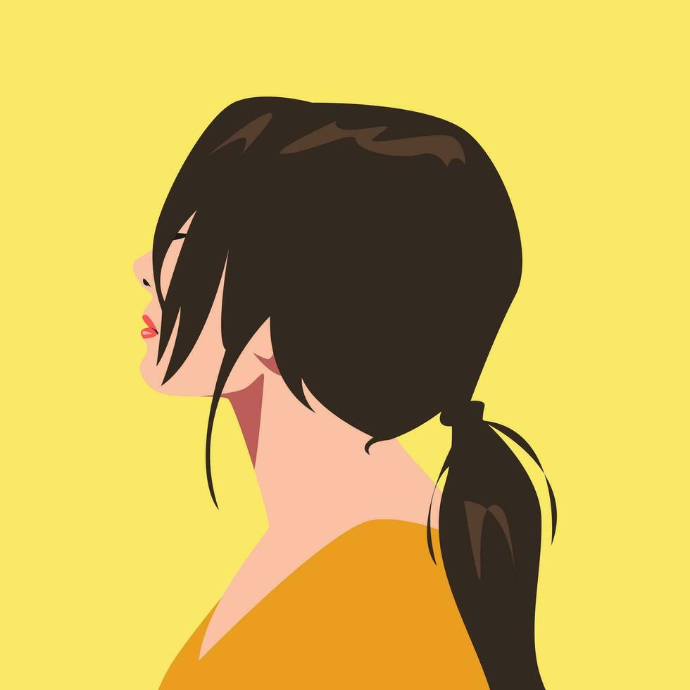 avatar hermosa mujer cara vistiendo sombrero con corto peinado. lado vista. vector gráfico.