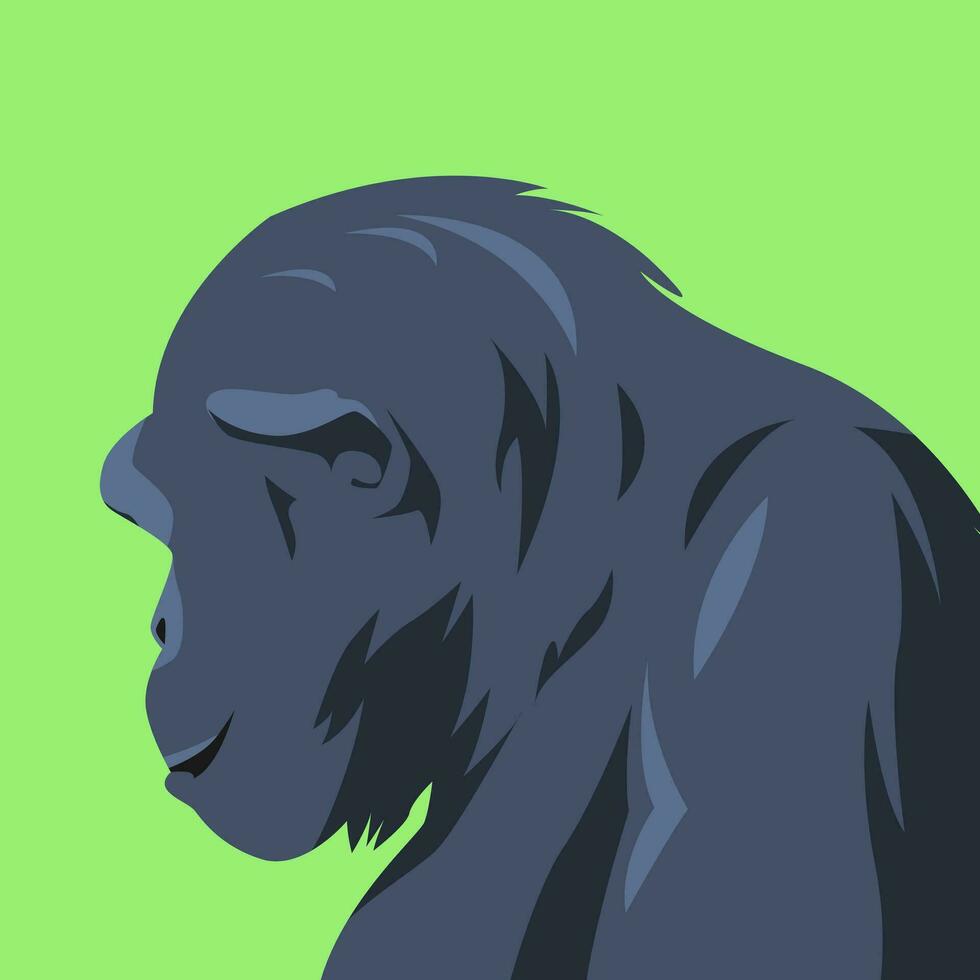 side view portrait of chimpanzee, ape or monkey. animal concept, zoo. suitable for avatars, social media profiles, print, etc. flat vector graphics.