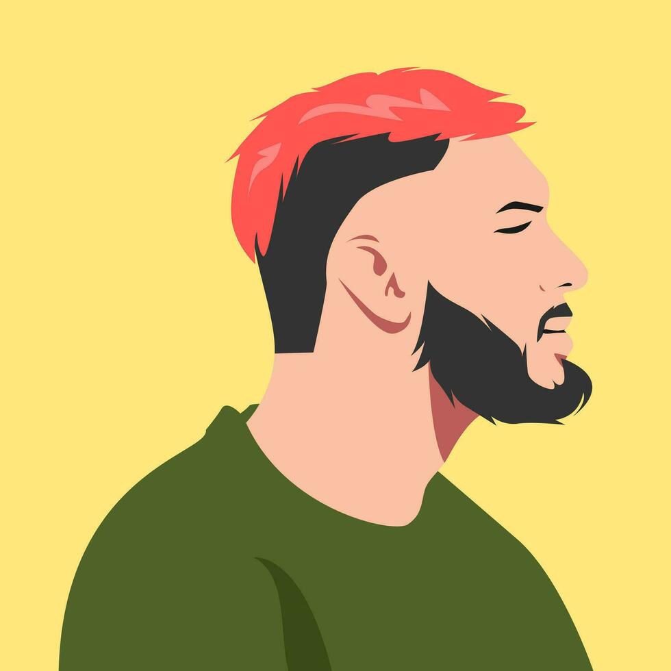 retrato de un hermoso hombre con un rojo mohawk peinado y un barba lado vista. adecuado para avatar, social medios de comunicación perfil foto. vector gráfico.