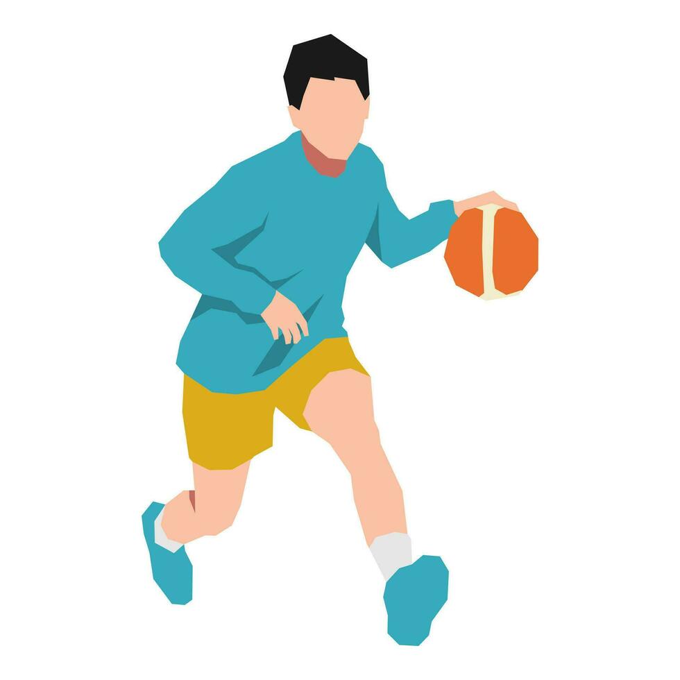 chico personaje es jugando y regate un baloncesto. lata ser usado para baloncesto, deporte, actividad, capacitación, etc. plano vector ilustración.