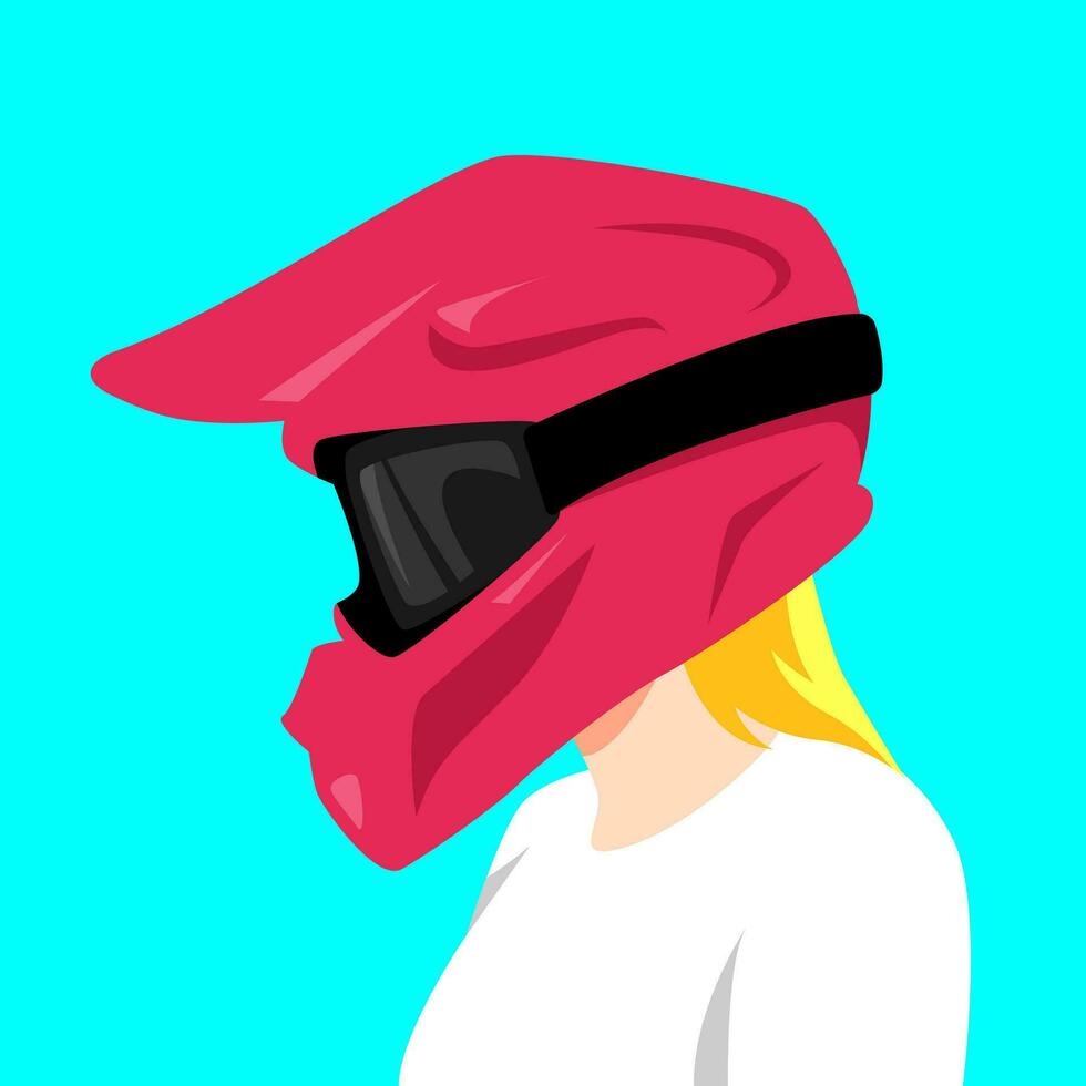 portrait of a blonde girl wearing a biker helmet. side view. perfect for avatars, social media profiles, web, print, etc. flat vector style.