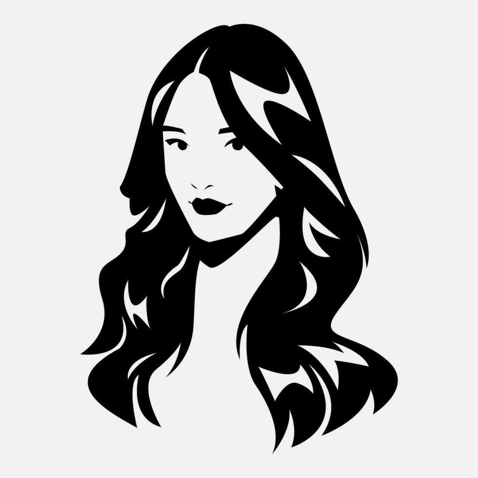 beautiful girl with long wavy hair. isolated white background. vector silhouette illustration.