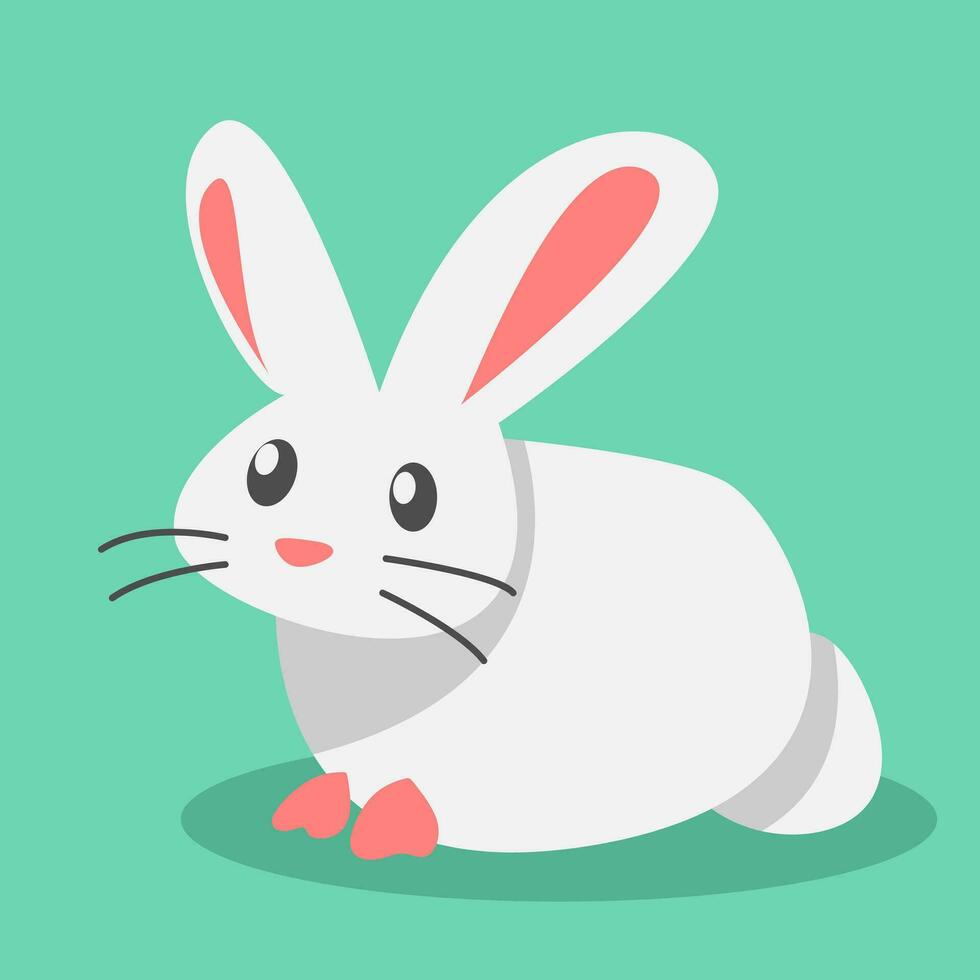 illustration of cute white rabbit. animal, pet concept. bunny in flat cartoon style. graphic vector illustration.