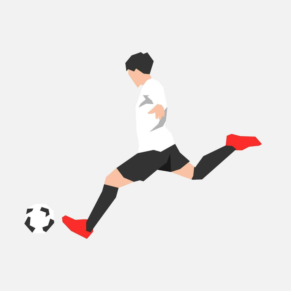 male soccer player kicking the ball. side view. sports theme, football, activity. flat vector illustration.