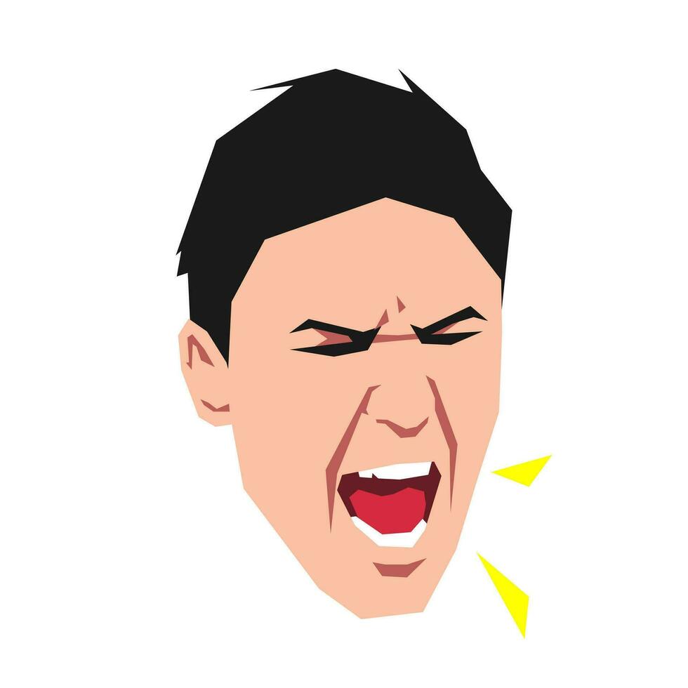 male face screaming. isolated on white background. can be used for expression themes, anger, people, emotions. vector flat illustration.