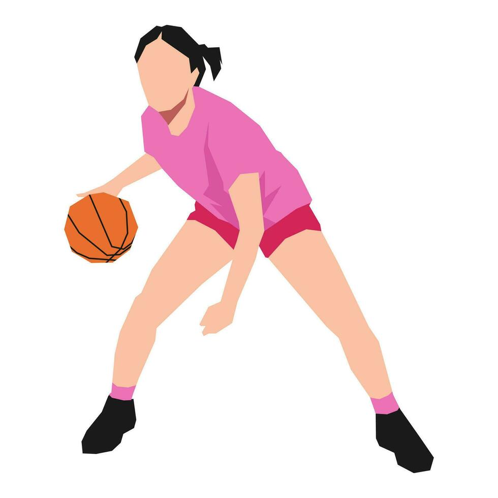 niña personaje es jugando y regate un baloncesto. lata ser usado para baloncesto, deporte, actividad, capacitación, etc. plano vector ilustración.