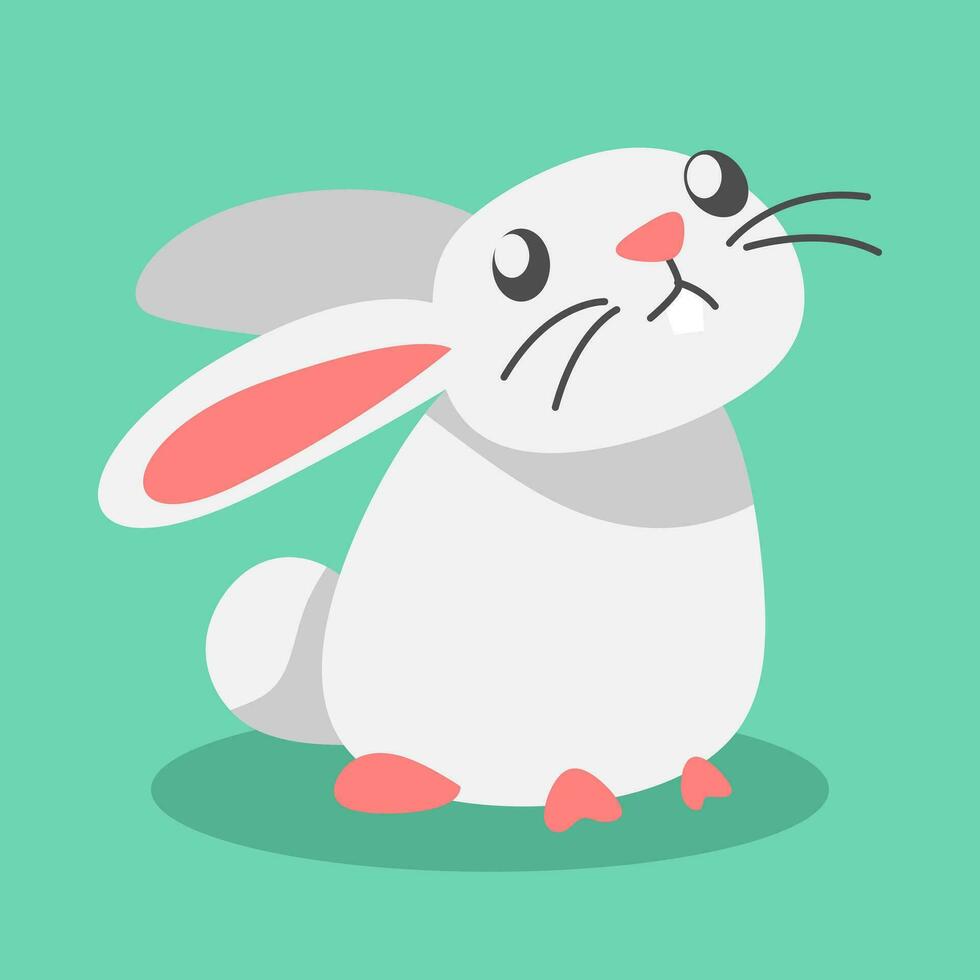 cute white bunny is sniffing. animal, pet concept. rabbit in flat cartoon style. graphic vector illustration.