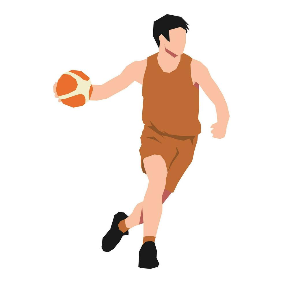 chico personaje es jugando y regate un baloncesto. lata ser usado para baloncesto, deporte, actividad, capacitación, etc. plano vector ilustración.