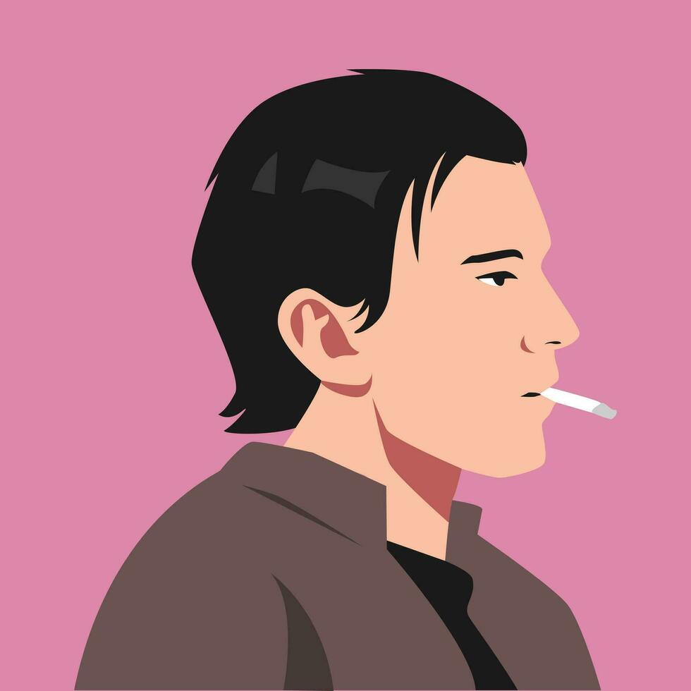 retrato de un hermoso hombre de fumar. lado vista. adecuado para avatar, social medios de comunicación perfil foto. vector gráfico.