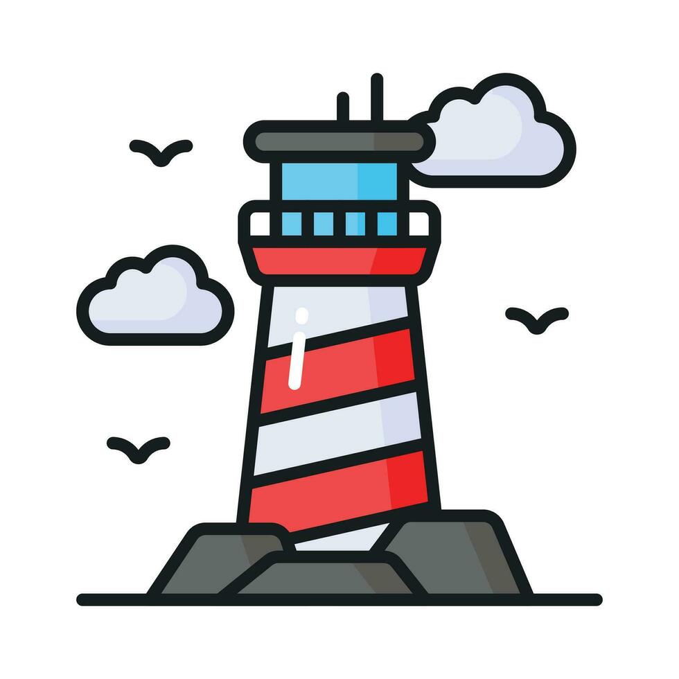 un torre conteniendo un Faro ligero a advertir o guía buques a mar, bien diseñado icono de faro vector