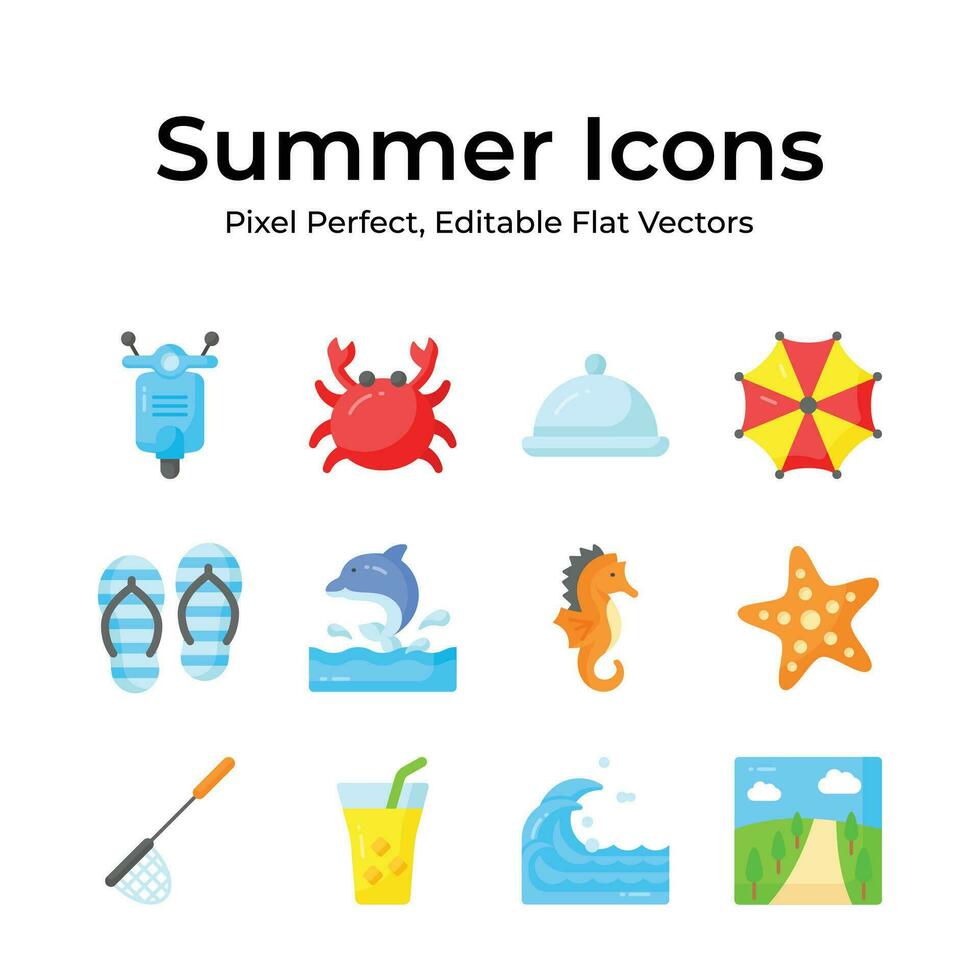 Bring the joy of summer to your projects with a delightful assortment of seaside inspired icons vector