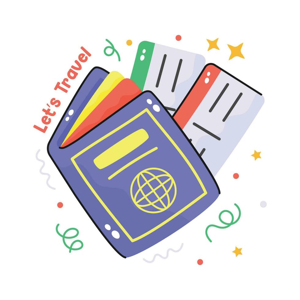 Hand drawn icon of passport in modern style, traveling pass and documents vector
