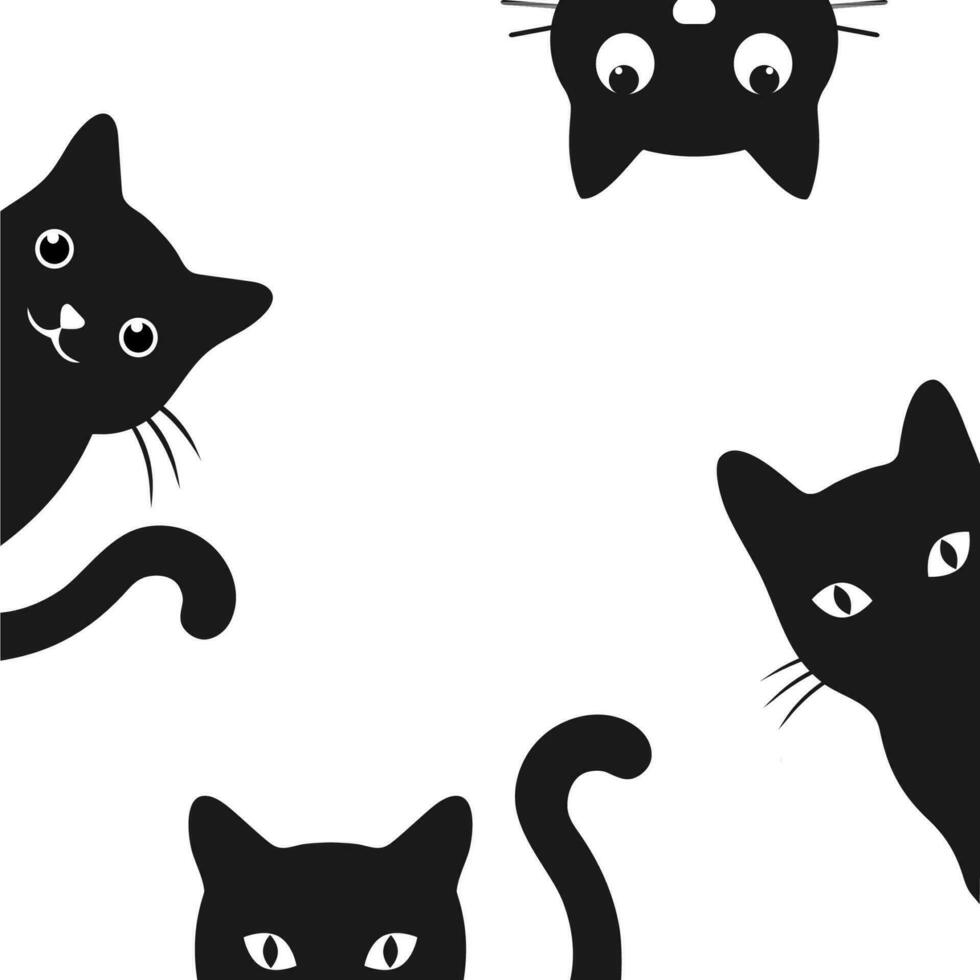 Illustration set of cute black cats peeking out vector