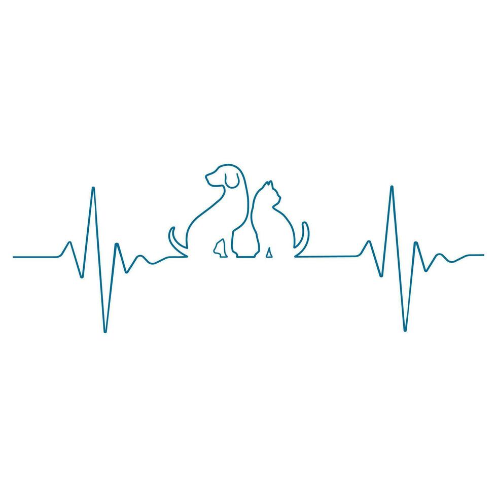 Line illustration of the pulse with dog and cat vector