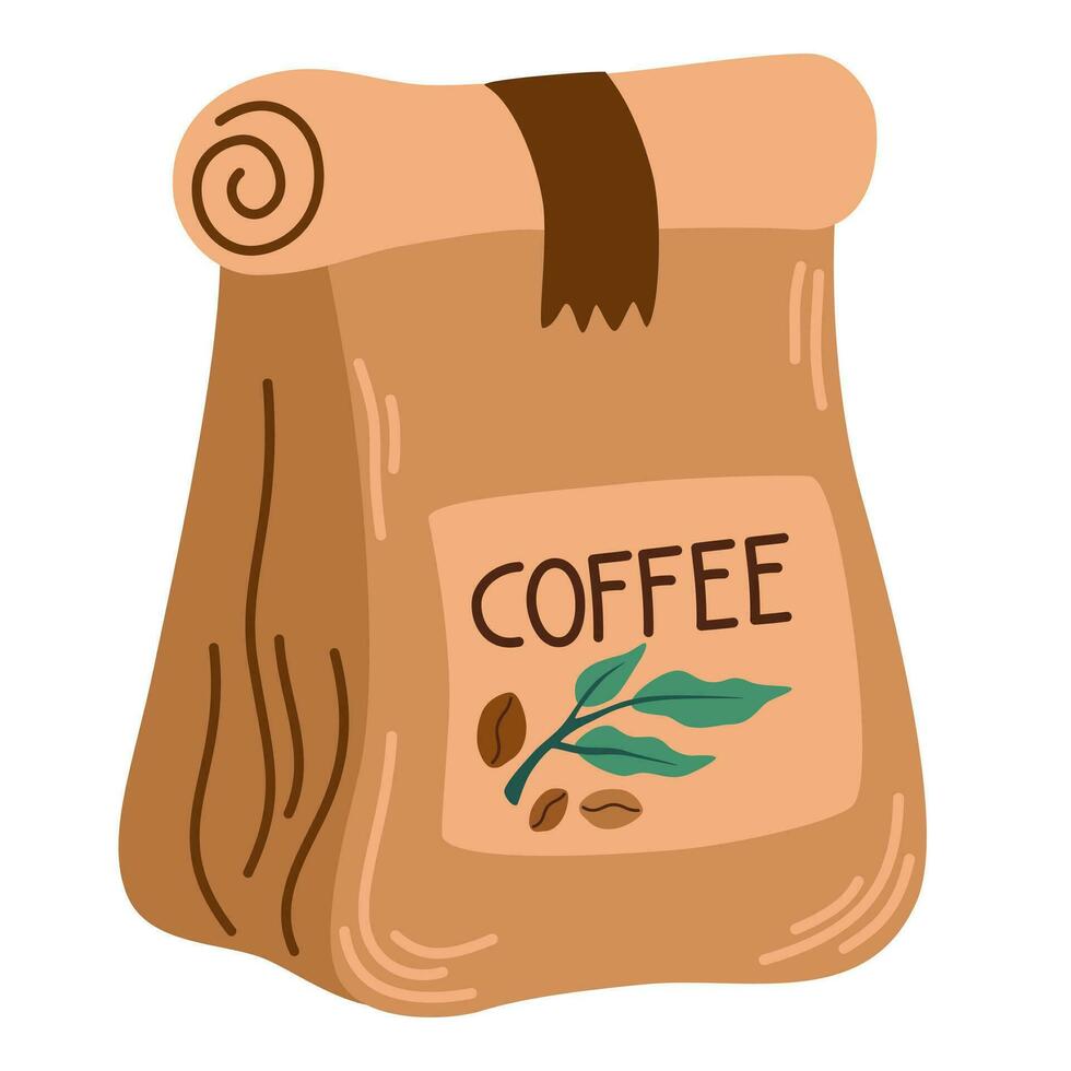 Coffee Packaging. Cardboard packaging for storing coffee. Hand drawn vector illustration in doodle style