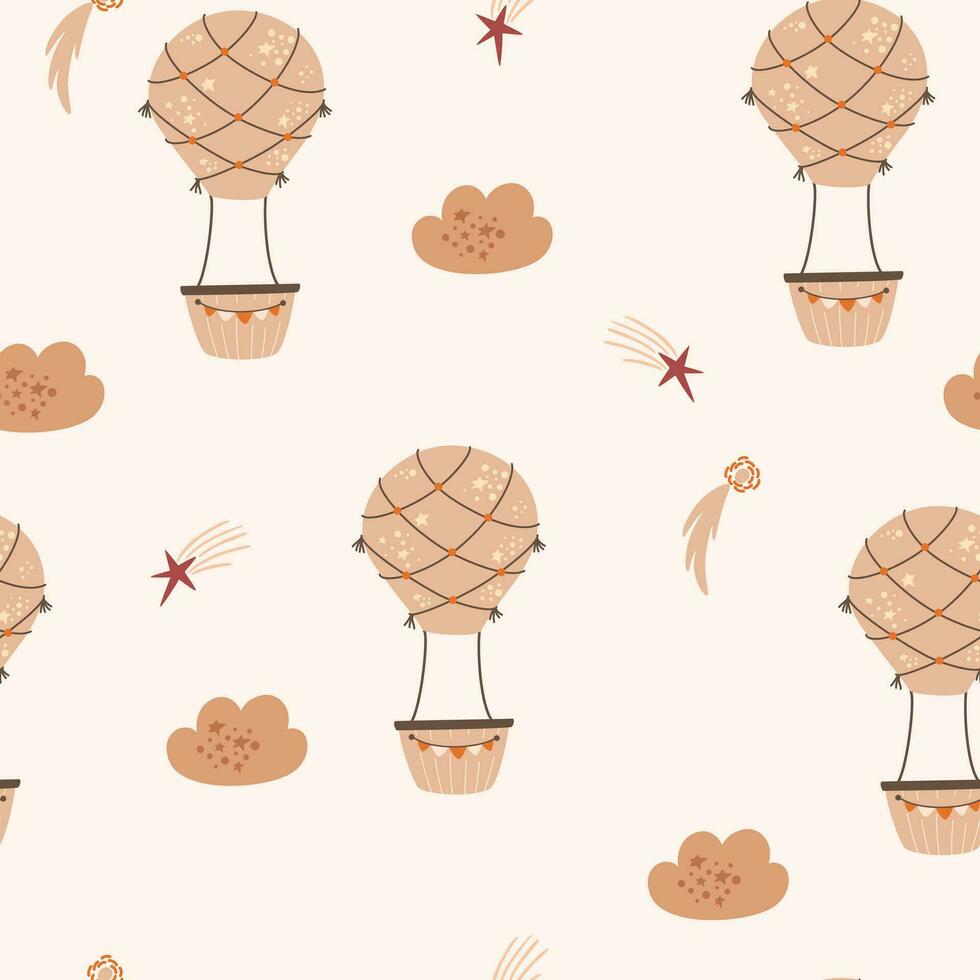 Hot air balloons seamless pattern. Creative kids hand drawn texture for fabric, wrapping, textile, wallpaper, apparel. Vector illustration