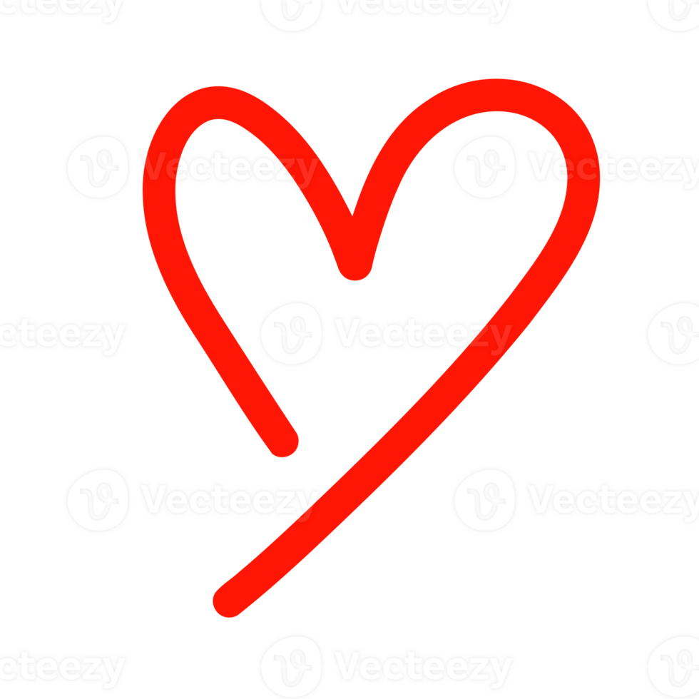 Red heart shape by hand drawing on transparent background for Valentine's day and love concept png