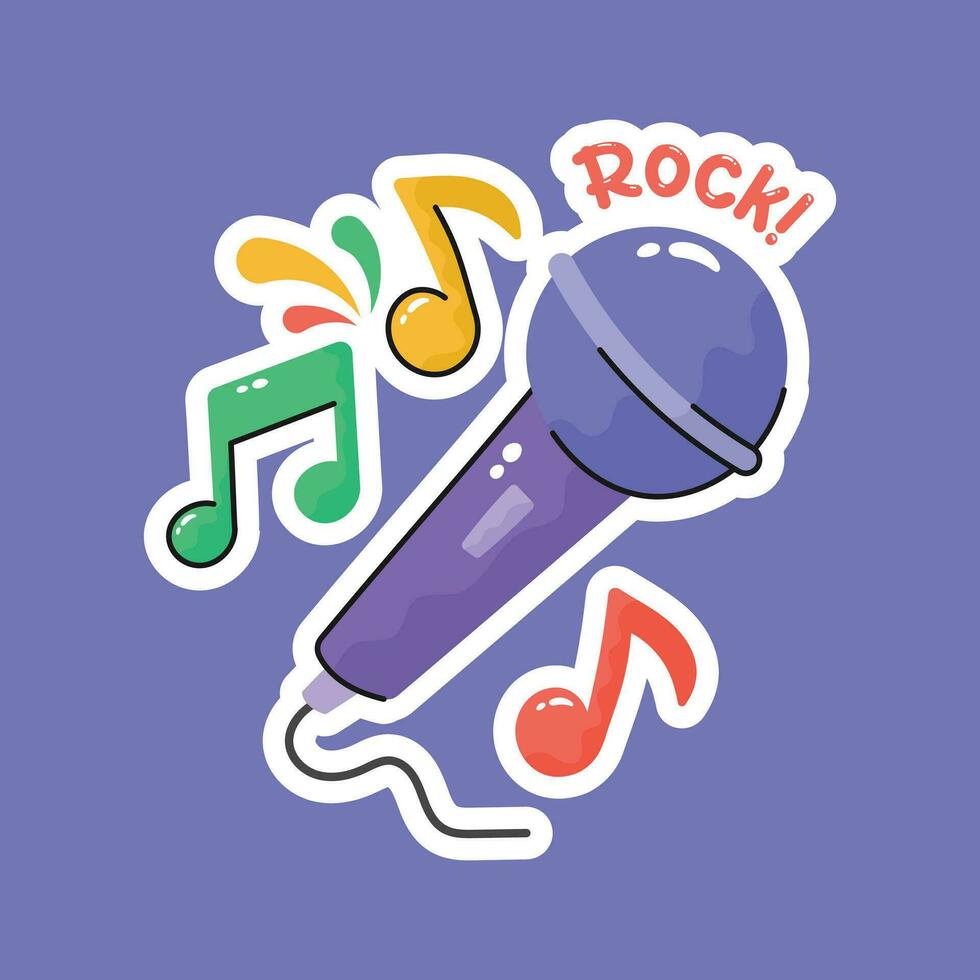 Hand drawn wired microphone, sticker or singing mic in modern style vector