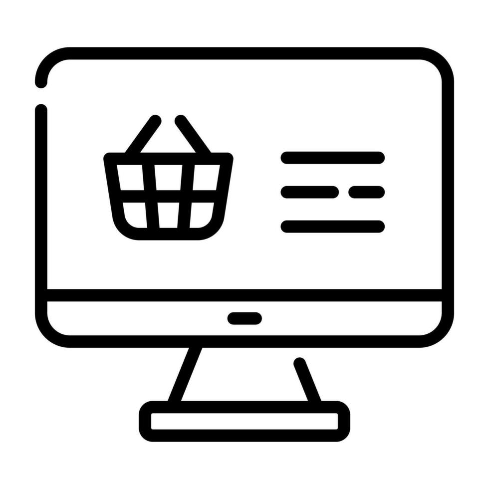 compras carro icono en plano estilo computadora. vector