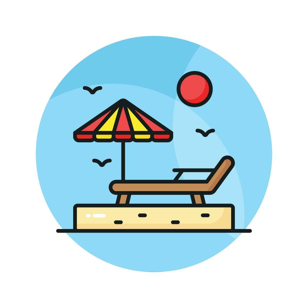 An icon of sunbed represents tanning or relaxation in the sun, premium vector design