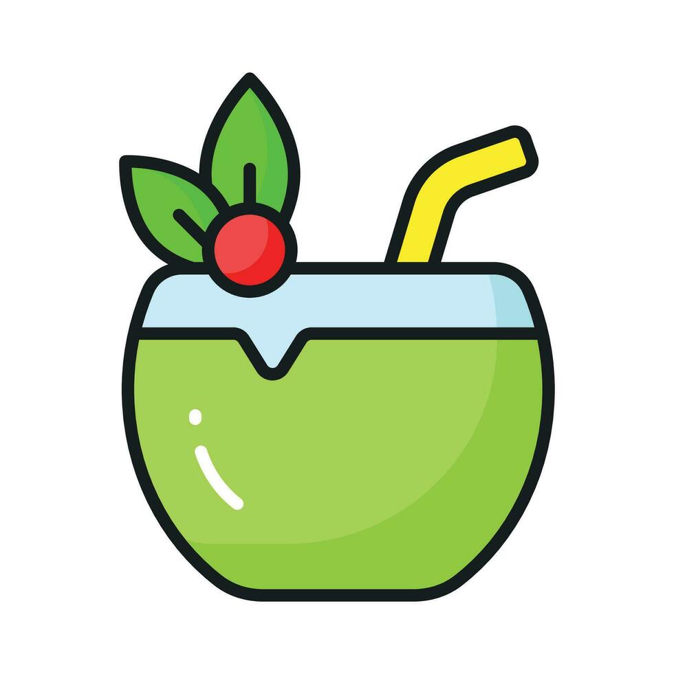 an amazing icon of coconut drink, premium vector of summer drink easy to use