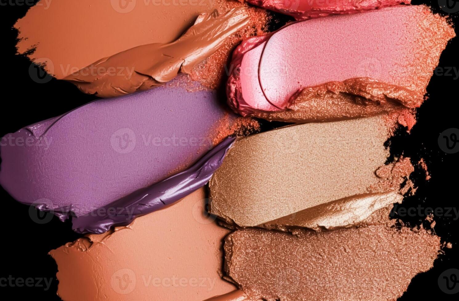 Beauty make-up product smudge, smear or sample texture as abstract makeup cosmetics background, crushed cosmetic products, photo