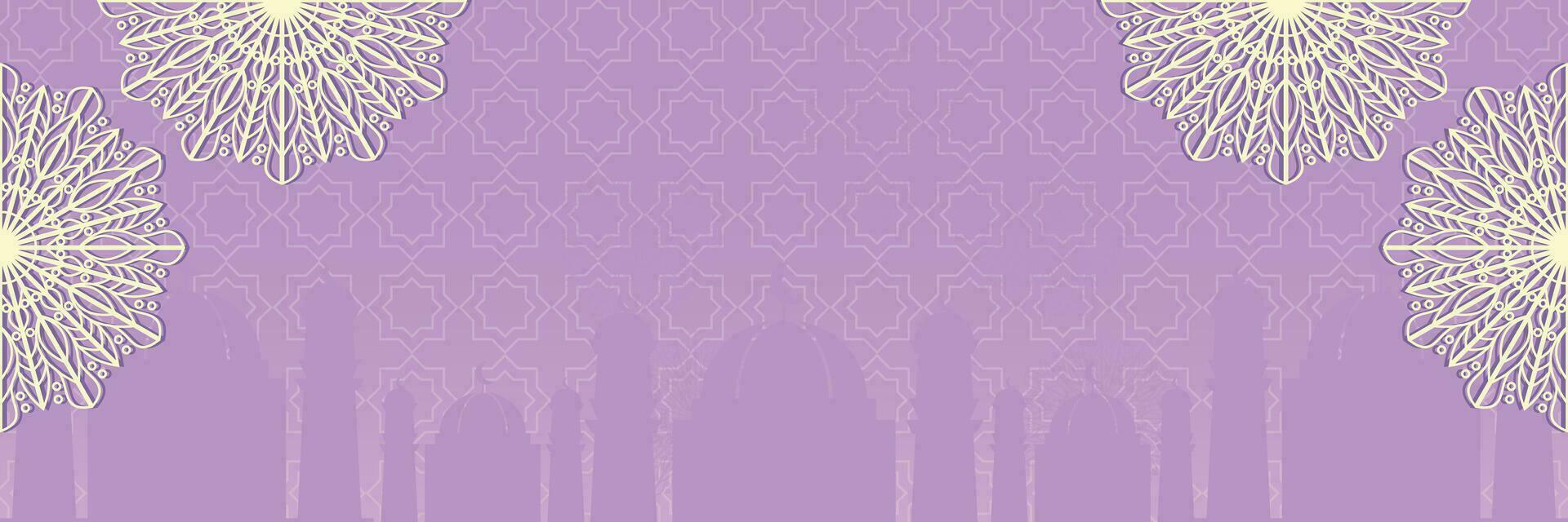 islamic background with mosque silhouette and mandala ornament, vector for banner, greeting card, social media.