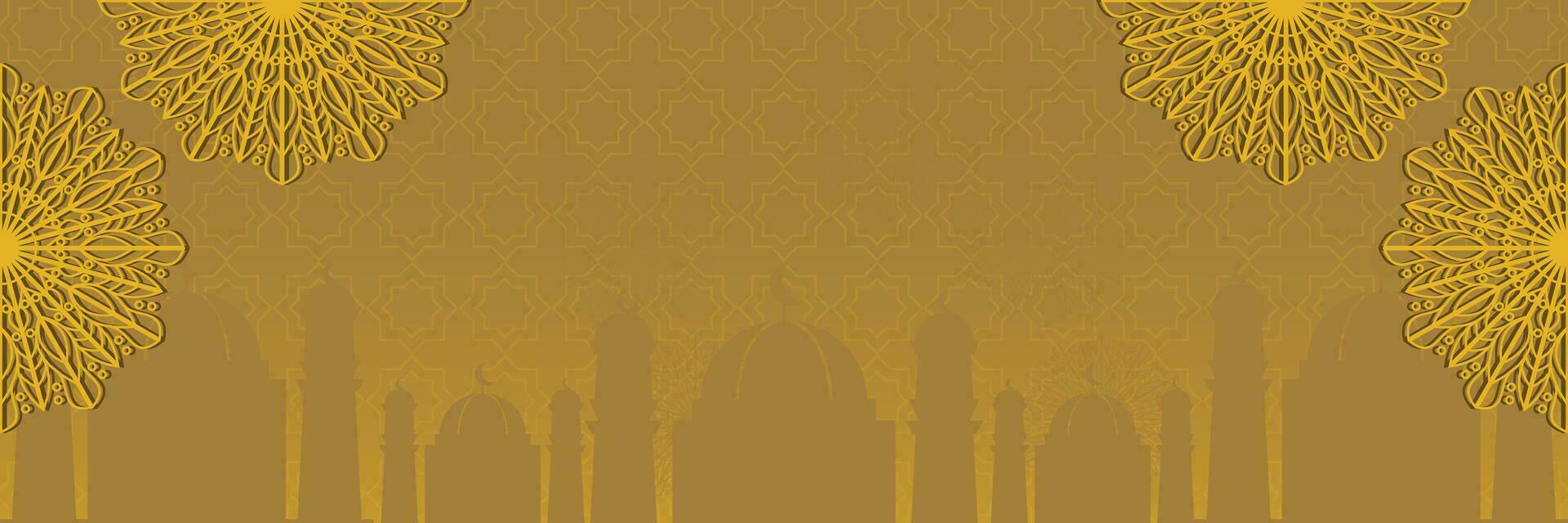 islamic background with mosque silhouette and mandala ornament, vector for banner, greeting card, social media.