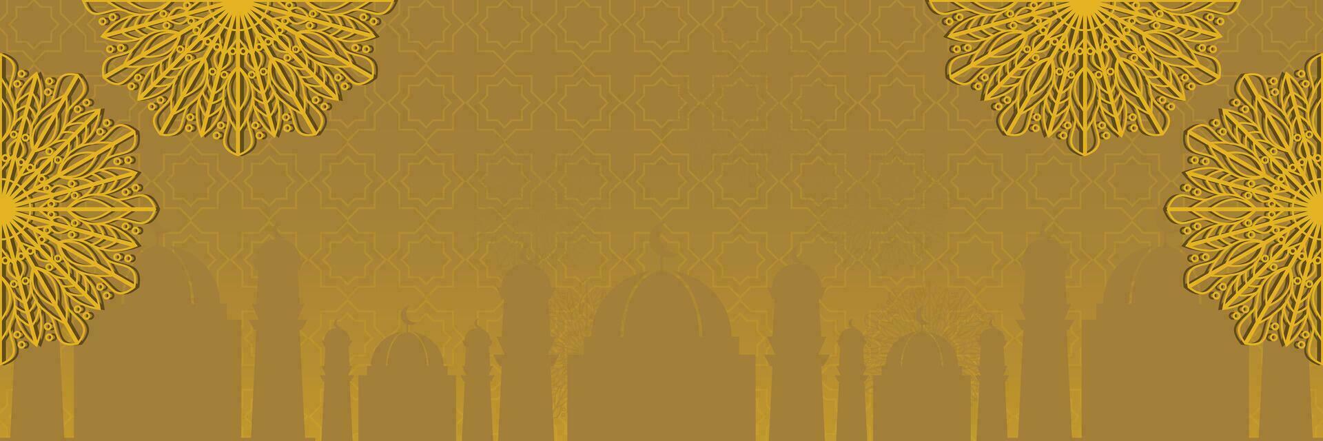 islamic background with mosque silhouette and mandala ornament, vector for banner, greeting card, social media.