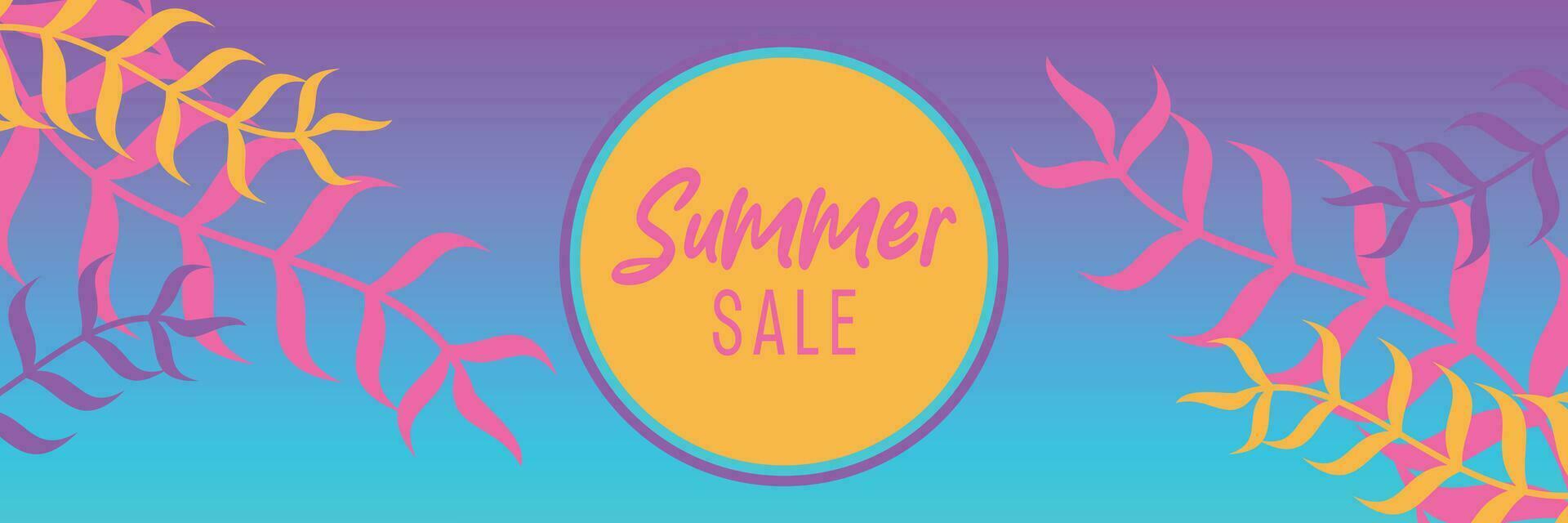 summer sale background, gradient color with leaf ornament. vector for banners, greeting cards, posters, presentations, flyers, social media.