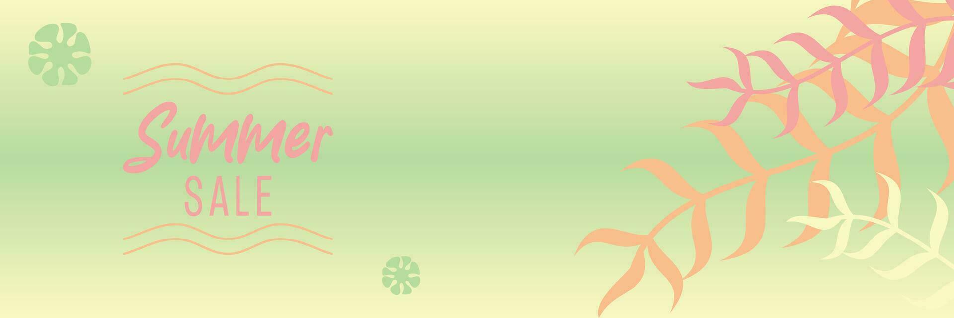summer sale background, gradient color with leaf ornament. vector for banners, greeting cards, posters, presentations, flyers, social media.