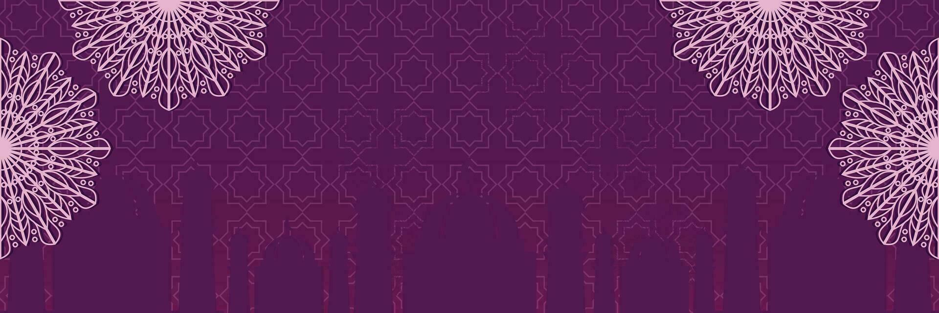 islamic background with mosque silhouette and mandala ornament, vector for banner, greeting card, social media.