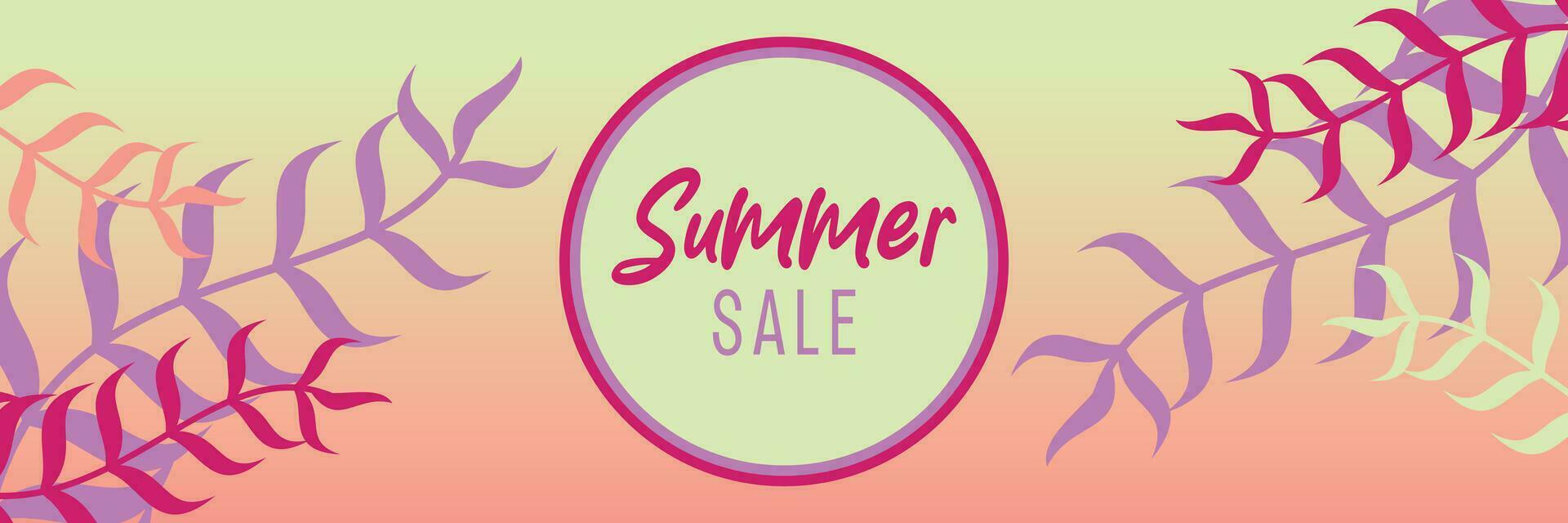 summer sale background, gradient color with leaf ornament. vector for banners, greeting cards, posters, presentations, flyers, social media.