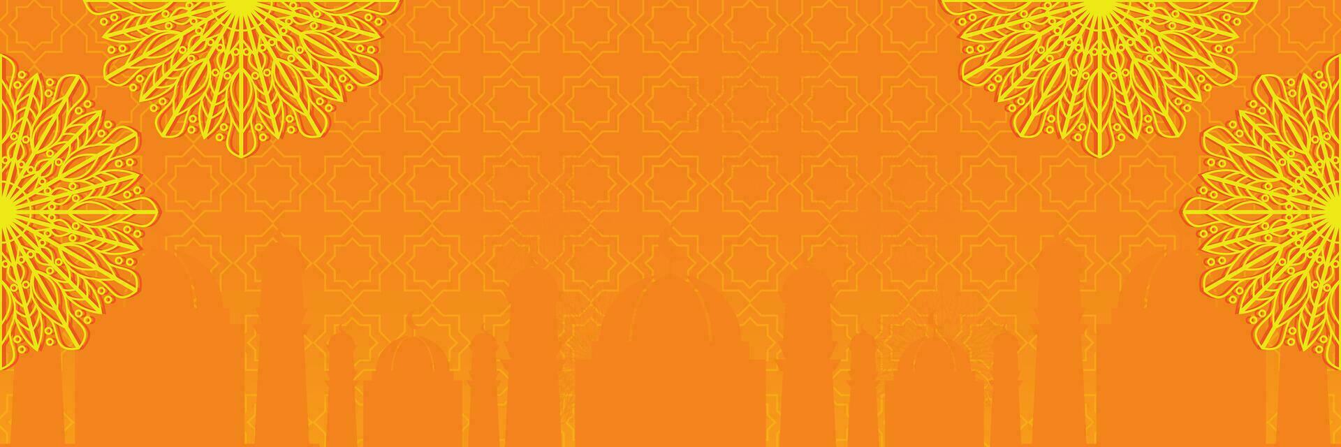 islamic background with mosque silhouette and mandala ornament, vector for banner, greeting card, social media.