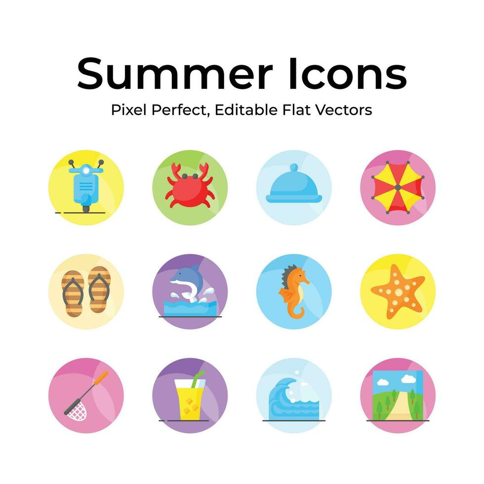 Bring the joy of summer to your projects with a delightful assortment of seaside inspired icons vector