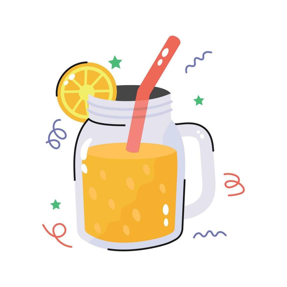 agarrar esta increíble mano dibujado vector de naranja jugo en de moda estilo, Fresco jugo concepto