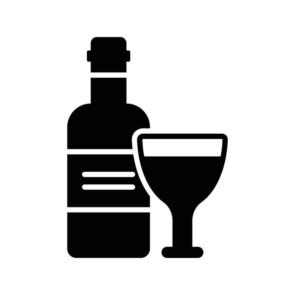 Wine glass with bottle showing vector of alcoholic drink in modern style