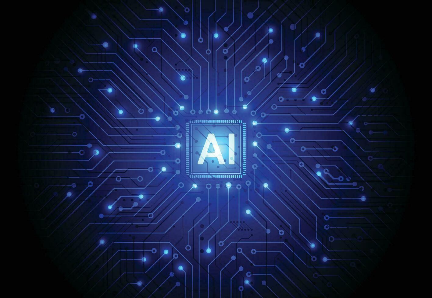 Artificial intelligence chipset on circuit board in futuristic concept technology artwork for web, banner, card, cover. Vector illustration