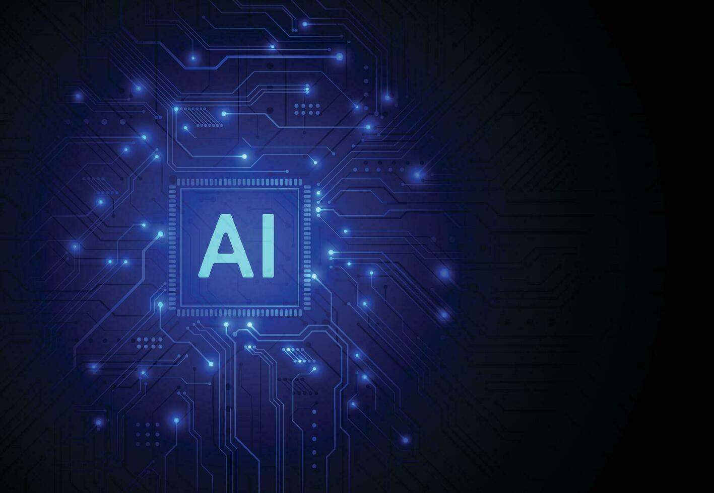 Artificial intelligence chipset on circuit board in futuristic concept technology artwork for web, banner, card, cover. Vector illustration