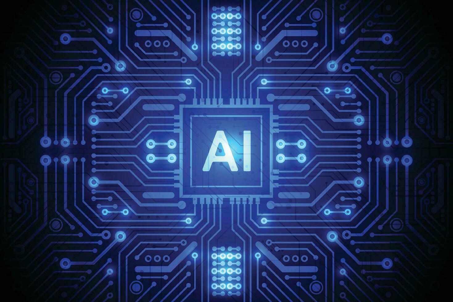 Artificial intelligence chipset on circuit board in futuristic concept technology artwork for web, banner, card, cover. Vector illustration