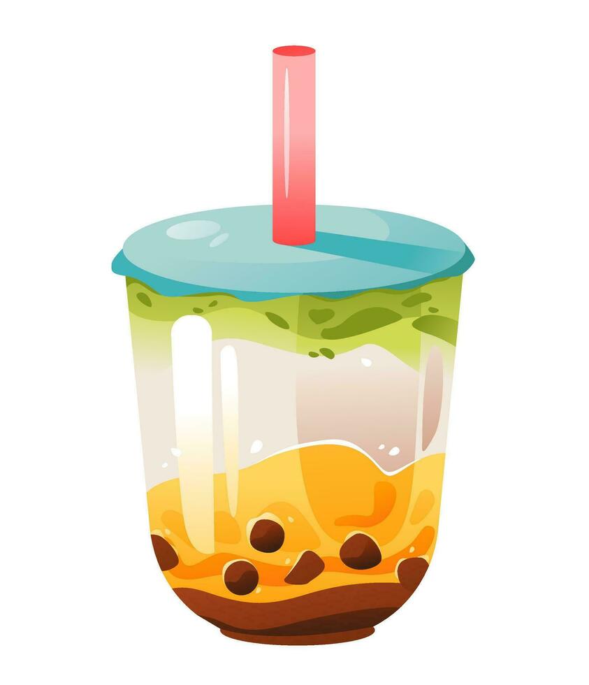 Summer fruit milkshake with bubbles. Cartoon vector illustration.