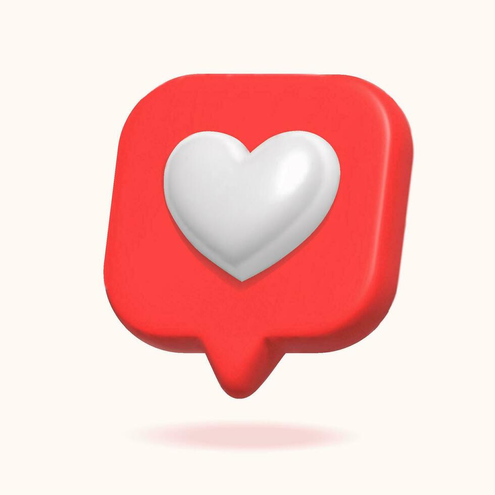 3d corazón en habla burbuja icono. social medios de comunicación icono. mensaje amor caja, botón, me gusta elemento .3d vector ilustración