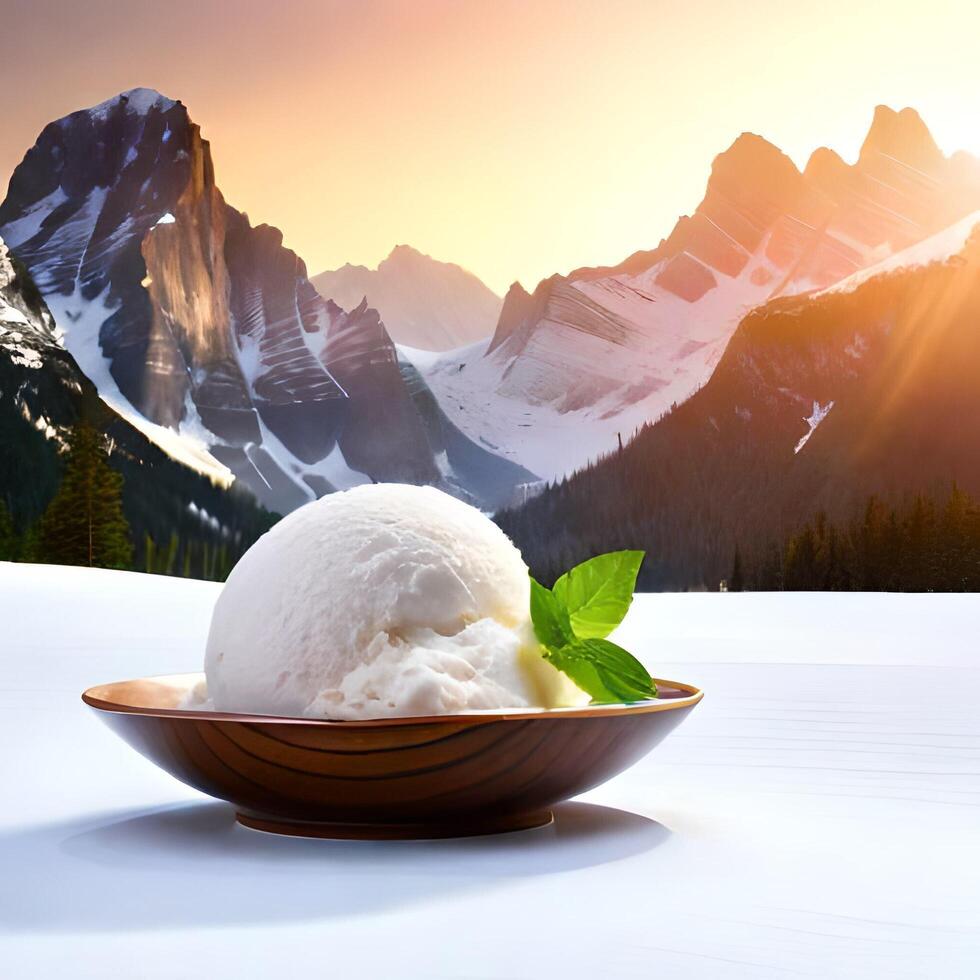 Free photo cone ice cream with a strawberry scoop on a colorful surface