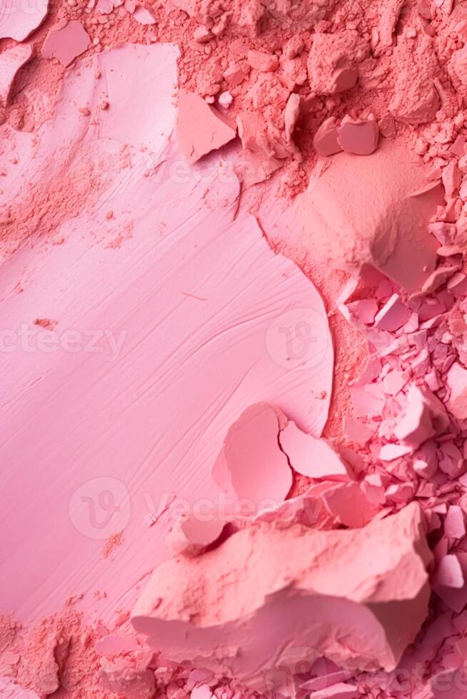 belleza rosado maquillaje polvo producto textura como resumen maquillaje cosmético fondo, aplastada productos cosméticos, generativo ai foto