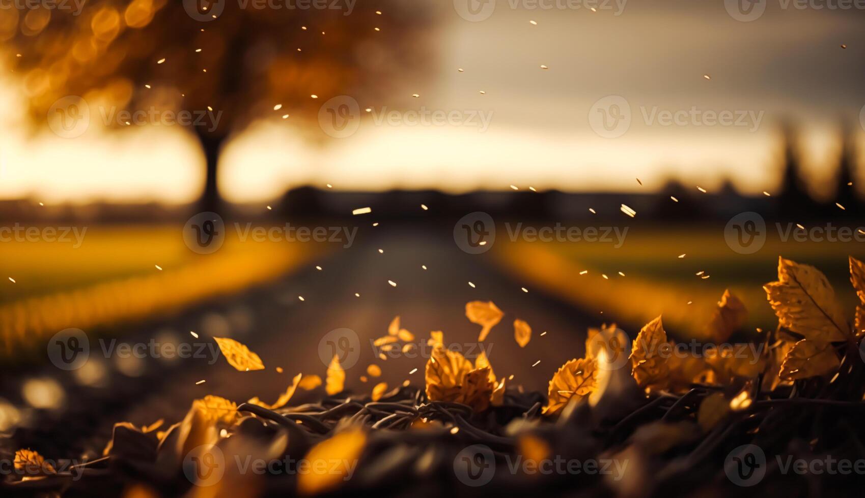 Abstract autumn background, beautiful countryside nature with autumnal leaves and bokeh, photo