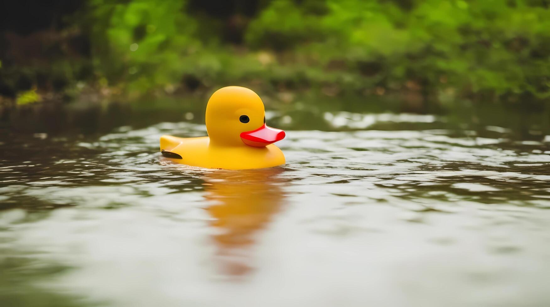 yellow rubber ducky toy at the river image art illustration, generative Ai art photo