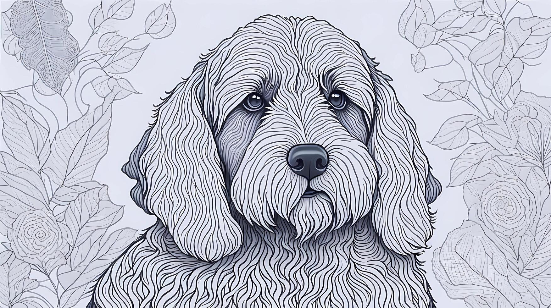 Black and white illustration of dog. Coloring book anti stress for children and adults. Illustration isolated on white background - technology photo